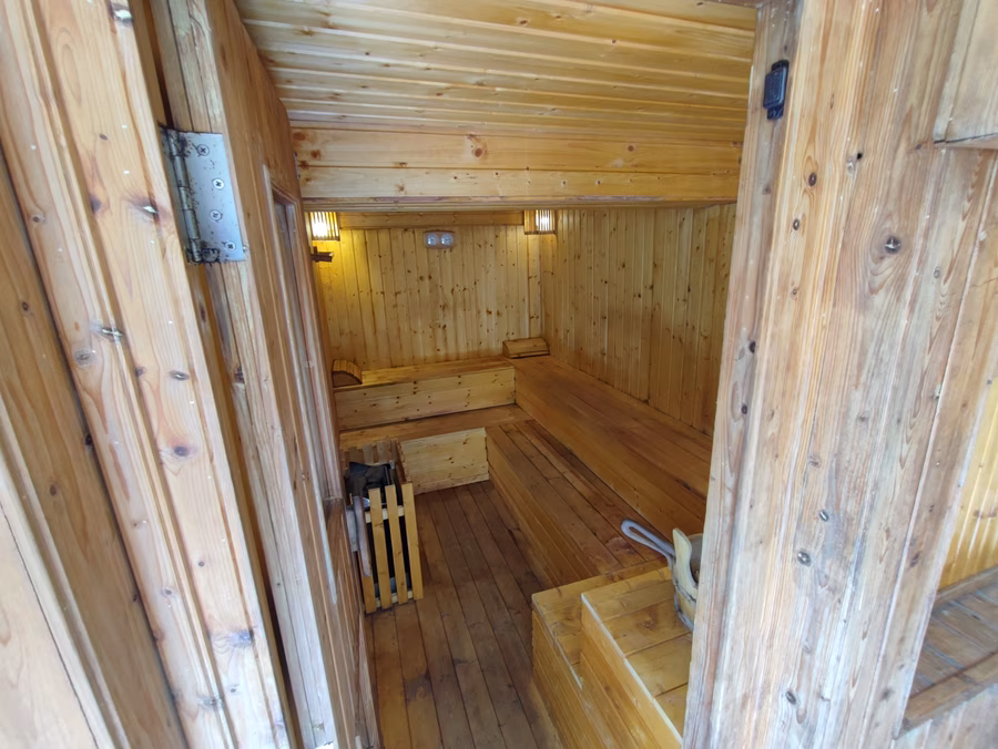 Inside the sauna.