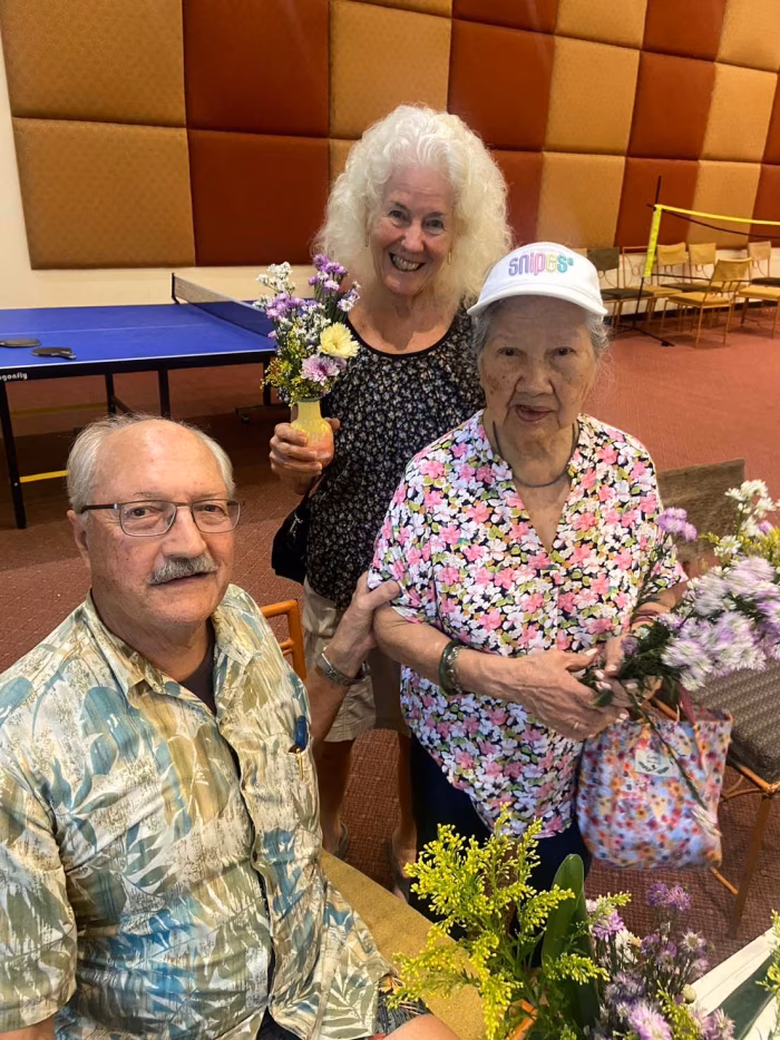 Residents and family celebrating Songkran together.