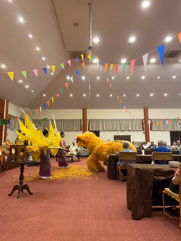 A traditional Thai lion dance at the Songkran celebration.
