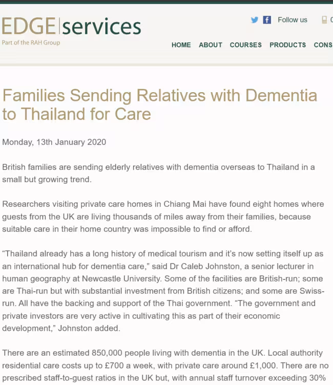 Edge Services: Families Sending Relatives with Dementia to Thailand for Care.